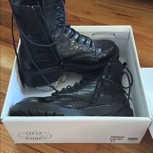 Steve Madden Black Croc Lace-Up Boots